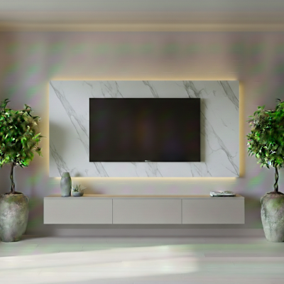 TV Back Panel F812 White Levanto Marble Effect