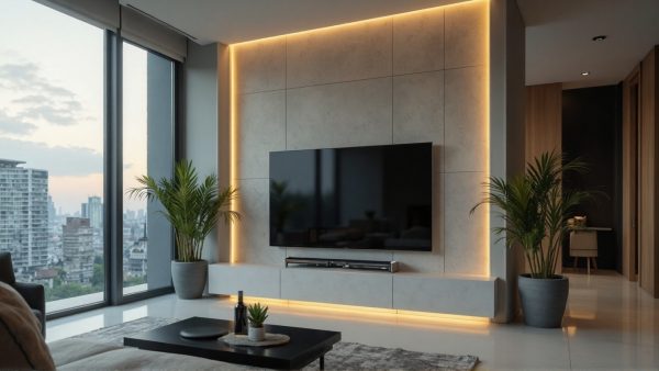 TV Back Panel Egger F186 ST9 Light Grey Concrete Media Wall
