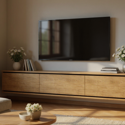 Natural Oak 'NIDO' TV Floating Unit Media wall