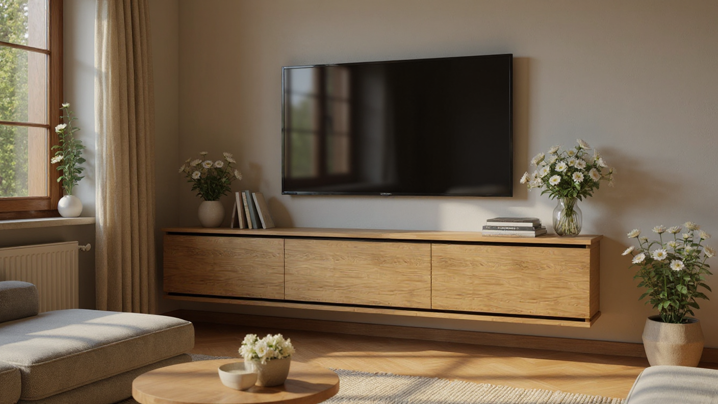 Natural Oak 'NIDO' TV Floating Unit Media wall