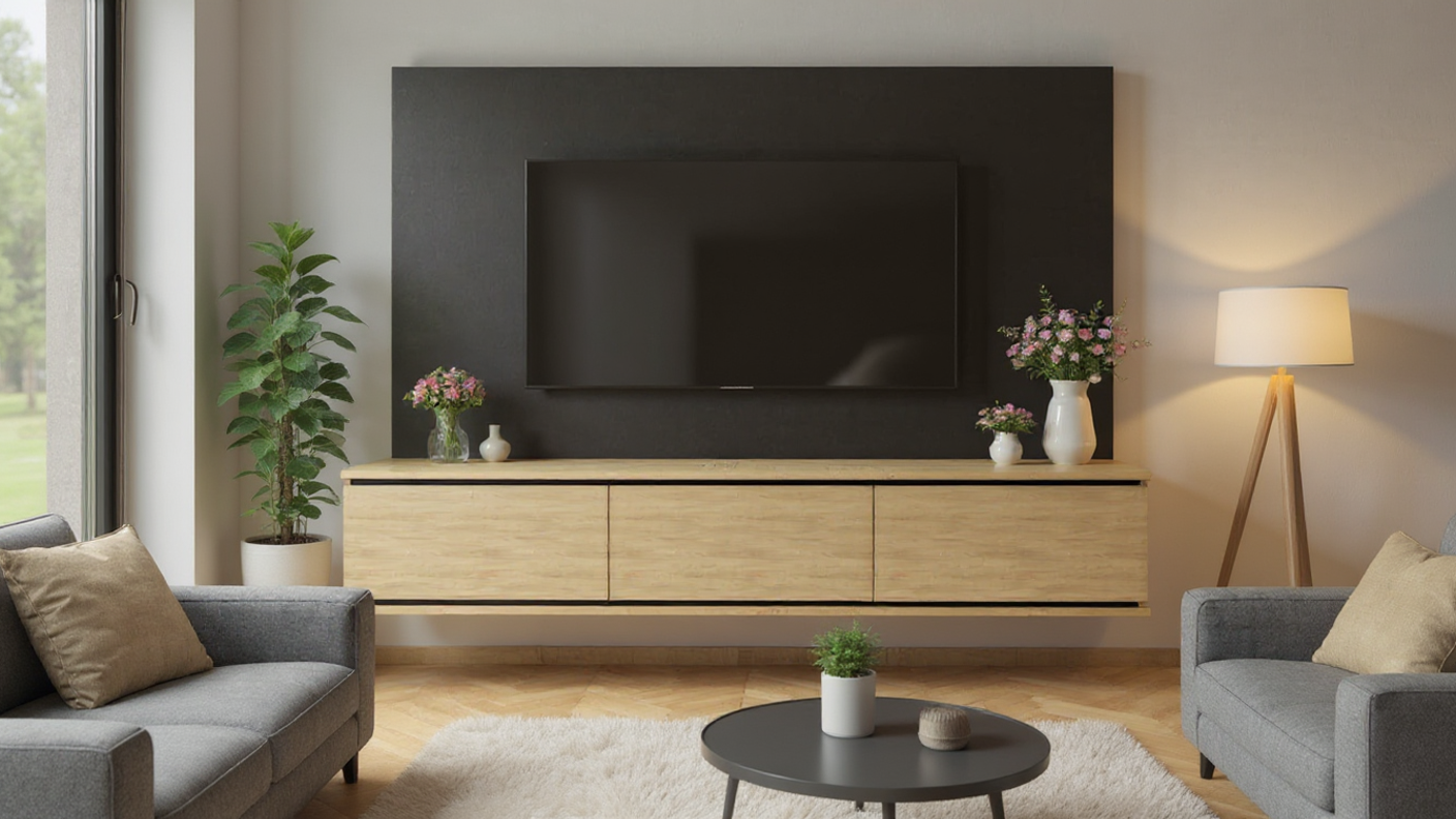 Bundle Oak Finish - TV Cabinet + TV Back Panel ''Drawers + Black TV Panel'' - Image 6